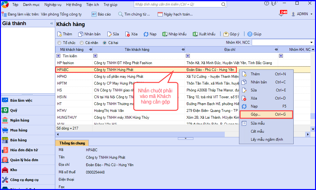 Hướng dẫn gộp khách hàng Hướng dẫn gộp khách hàng 2